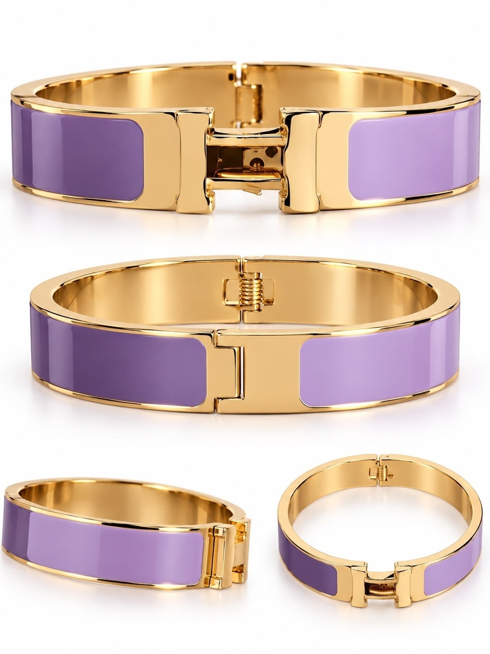 Gold-Tone Hinged Bangle Bracelet with Lavender Enamel